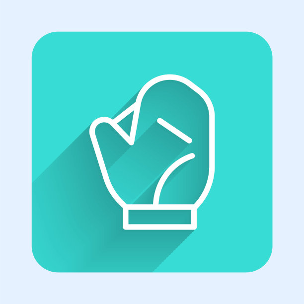 白色线棒球手套图标孤立与长阴影。绿色广场按钮。矢量图图片下载