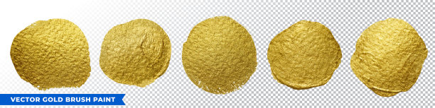 用金笔刷画圆圈，用金光纹理圆涂抹笔触。矢量抽象闪闪发光的金色油漆笔画设置在透明的背景上图片下载