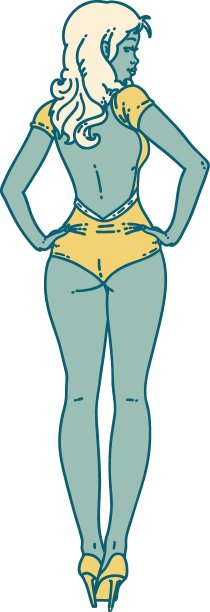 纹身风格的图标，一个海报女郎的泳衣女孩图片下载