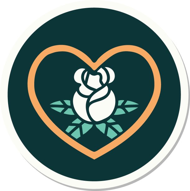 纹身风格贴纸的心和花图片下载