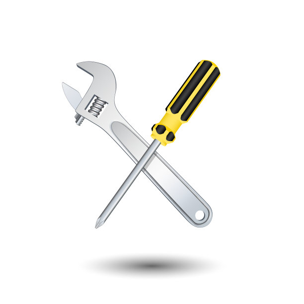 十字螺丝刀和扳手隔离白色图片下载