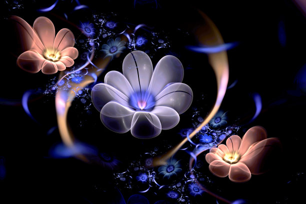 抽象分形三维花在黑暗的背景。彩色图像分形图片下载