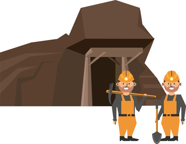 采矿洞穴和工人与工具图片下载