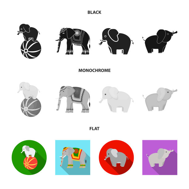 设计大象和亚洲标志的套装图片下载