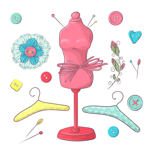 设置人体模特缝纫配件手绘图片下载