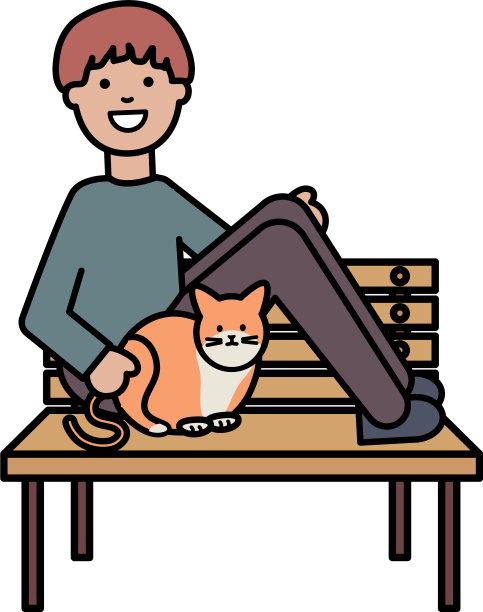 年轻人和可爱的猫在公园的椅子上图片下载