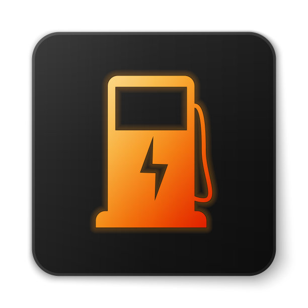 橙色发光的电动汽车充电站图标图片下载