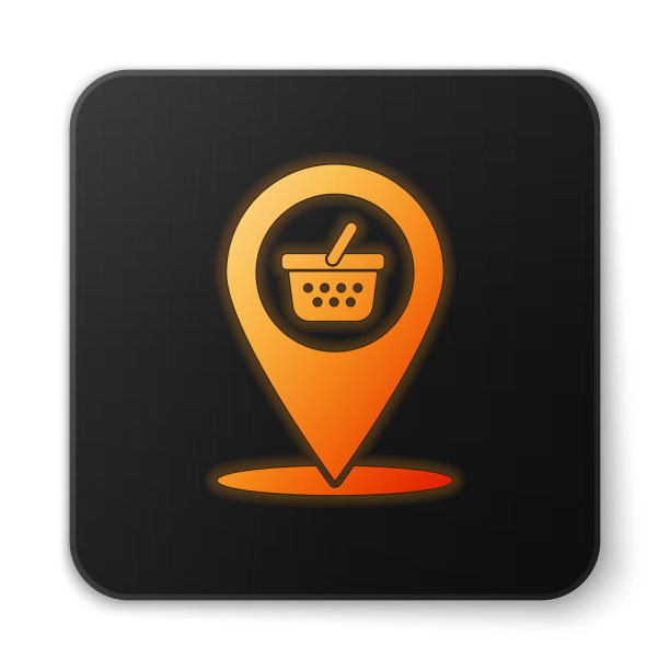 橙色发光的地图指针与购物篮图片下载