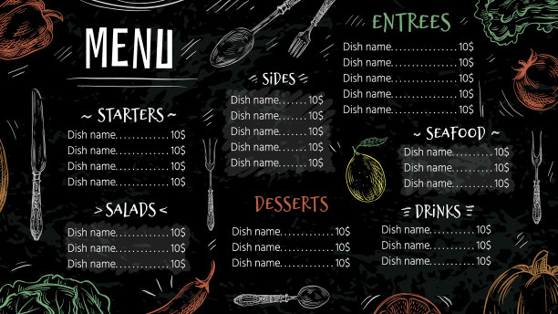 复古餐厅菜单手绘美食咖啡馆图片下载