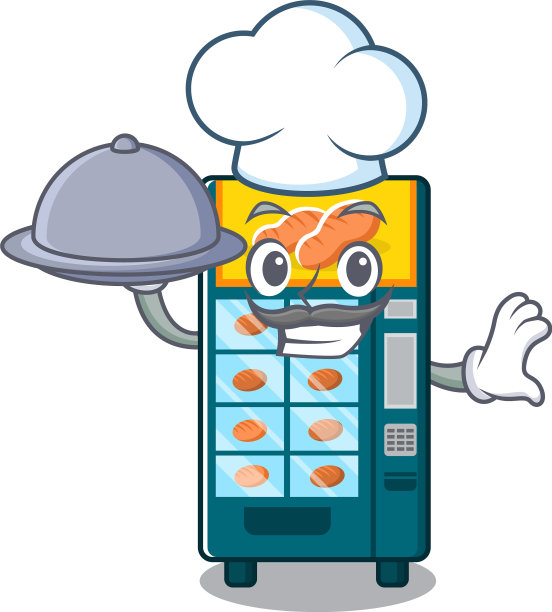吉祥物里装着食品面包店自动贩卖机的大厨图片下载