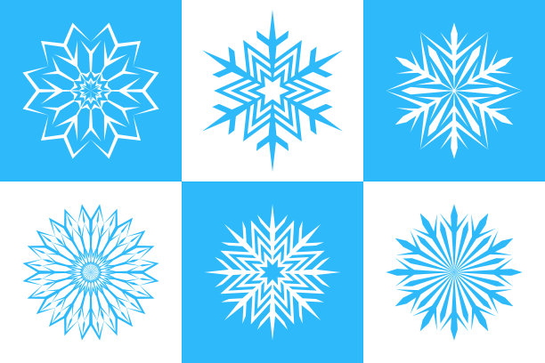 6片孤立的雪花六角形图片下载