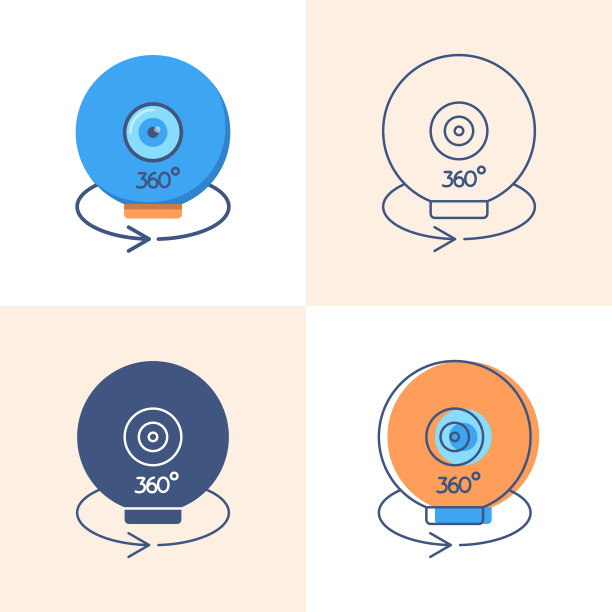 360度相机图标设置在平面和线条风格图片下载