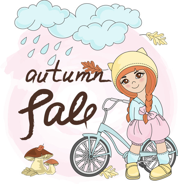 女孩和自行车颜色集图片下载