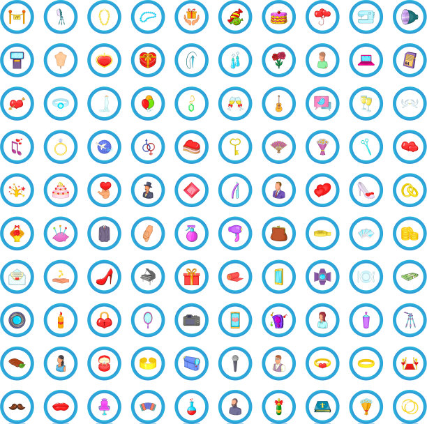 100婚礼图标设置卡通风格图片下载