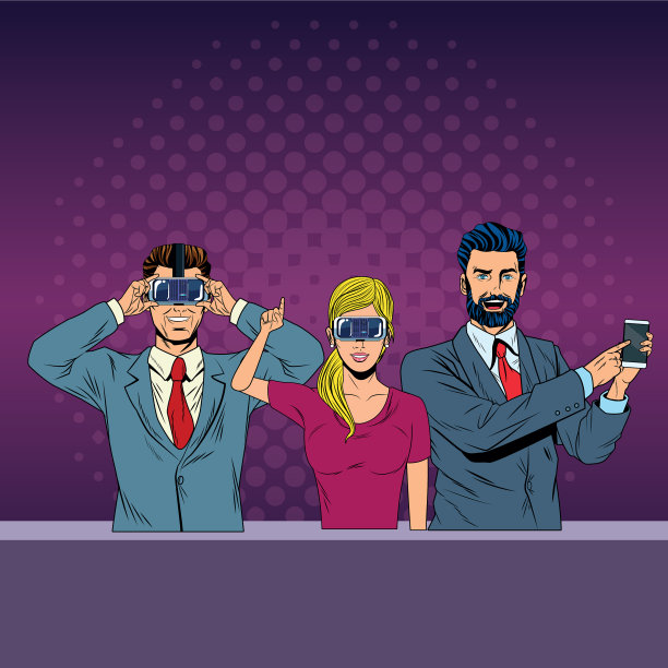 使用虚拟现实头盔的人群图片下载