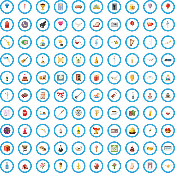 100婚礼图标设置卡通风格图片下载