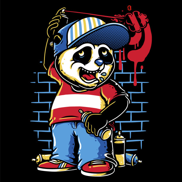 涂鸦人物可爱的熊猫拿着喷雾图片下载