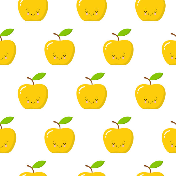 黄色可爱可爱的苹果无缝图案上图片下载