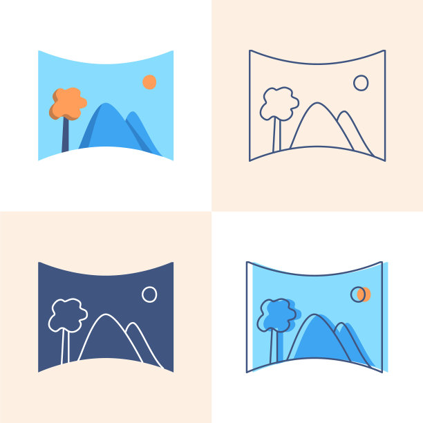 全景照片图标设置在平坦和线条风格图片下载