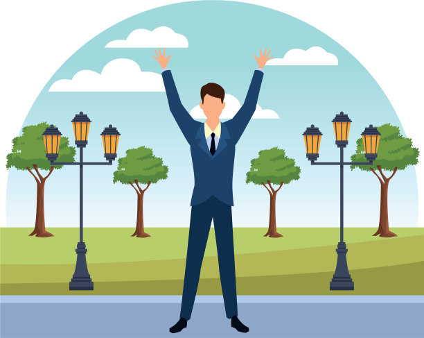 商人与双臂向上的卡通图片下载