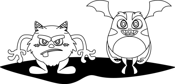 有趣的怪物和黑白漫画人物搭配在一起图片下载