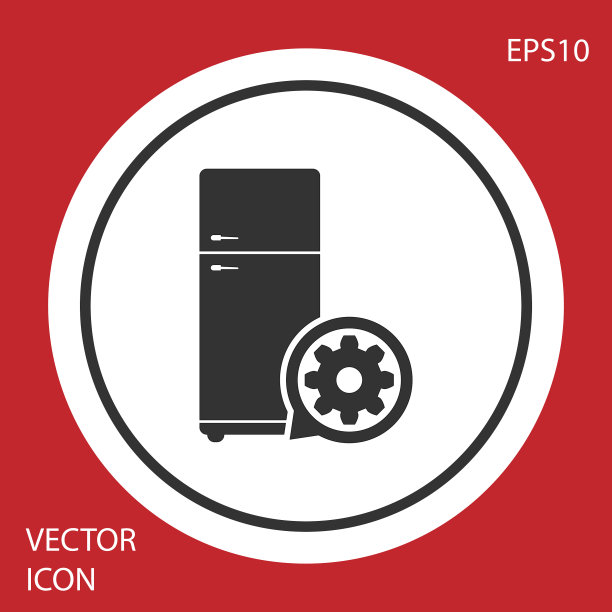 灰色冰箱和齿轮图标隔离在红色图片下载