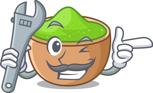 机械抹茶粉和吉祥物隔离了图片下载