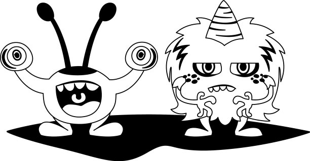有趣的怪物和黑白漫画人物搭配在一起图片下载
