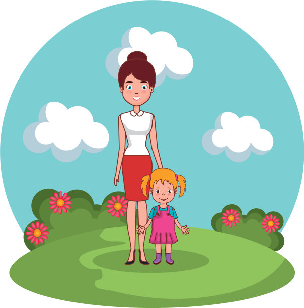 母亲与女儿家在山水图片下载