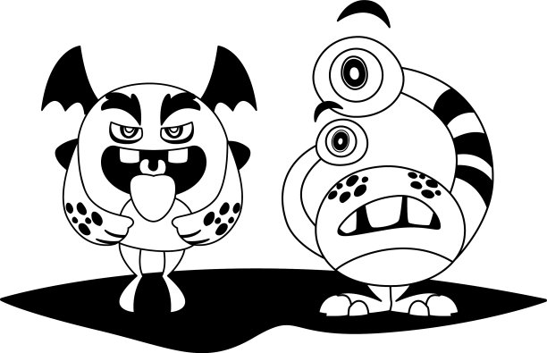 有趣的怪物和黑白漫画人物搭配在一起图片下载