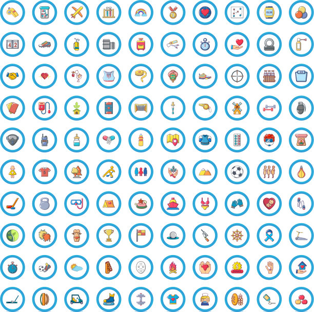 100健康图标设置卡通风格图片下载
