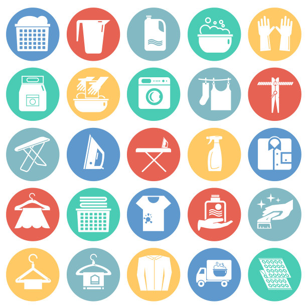洗衣房图标设置在颜色圈背景上为图片下载
