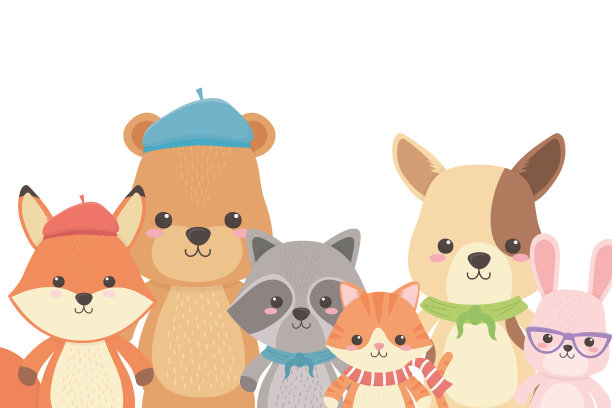 猫，狐狸，浣熊，熊，狗和兔子的图案图片下载