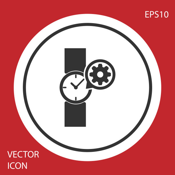 灰色手表和齿轮图标隔离在红色图片下载