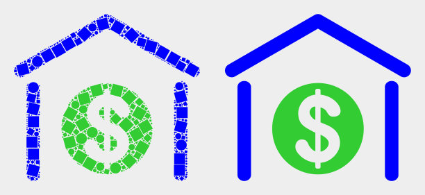 像素化和平坦的美元车库银行图标图片下载