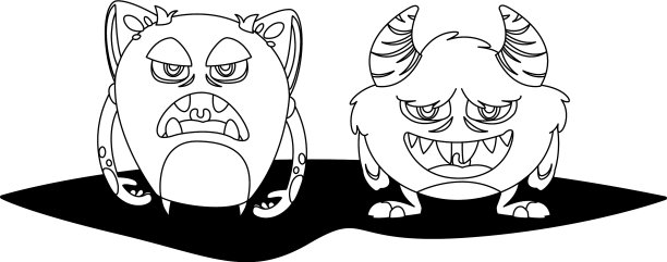 有趣的怪物和黑白漫画人物搭配在一起图片下载