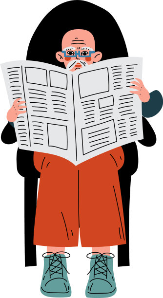 老人坐在扶手椅上看报纸图片下载