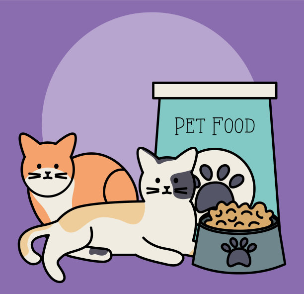 可爱的猫和吉祥物与纸袋食物和盘子图片下载