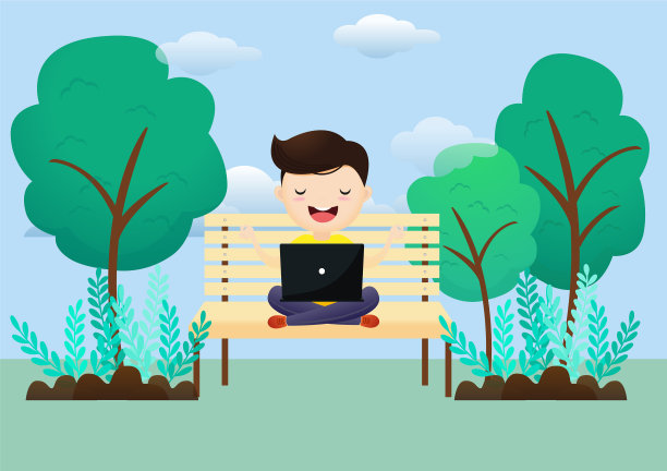 年轻人在笔记本电脑上工作后放松图片下载