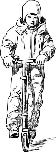 一个小男孩骑着滑板车图片下载