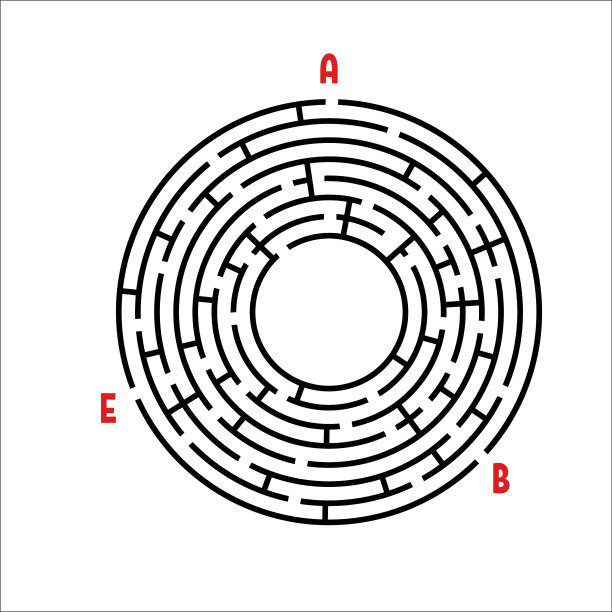 黑色圆形迷宫游戏，适合儿童儿童拼图图片下载
