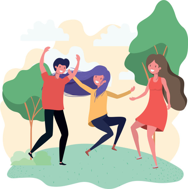 一群人在景观与树木跳舞图片下载