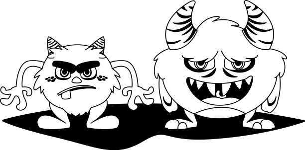 有趣的怪物和黑白漫画人物搭配在一起图片下载