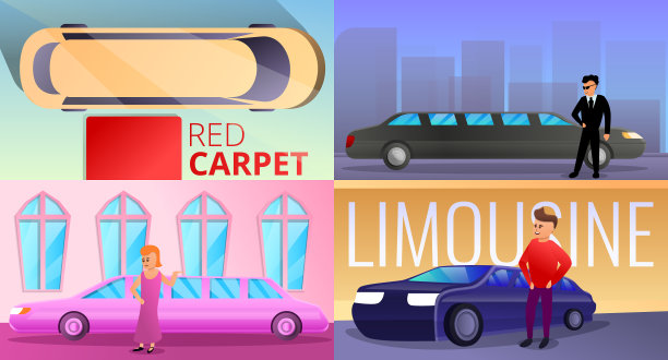 卡通风格的豪华旗帜套装图片下载