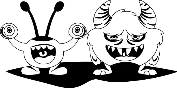 有趣的怪物和黑白漫画人物搭配在一起图片下载