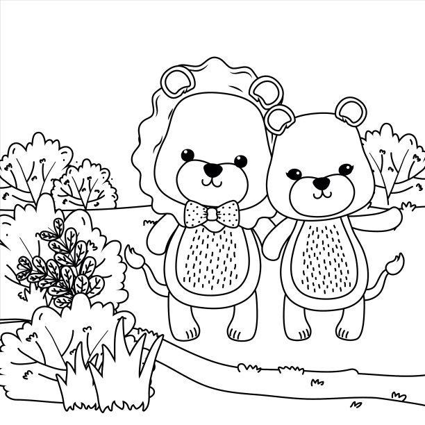 一对狮子和狮子的设计图片下载