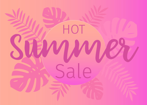炎热的夏季销售横幅与热带树叶图片下载
