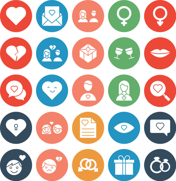 爱情和浪漫孤立的图标设置，ca图片下载
