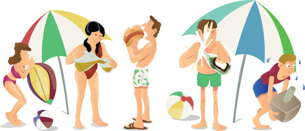 人们在海滩卡通风格图片下载