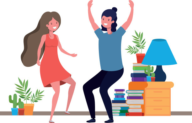 年轻夫妇在客厅里跳舞图片下载